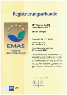 2016 - 2020 EMAS Urkunde